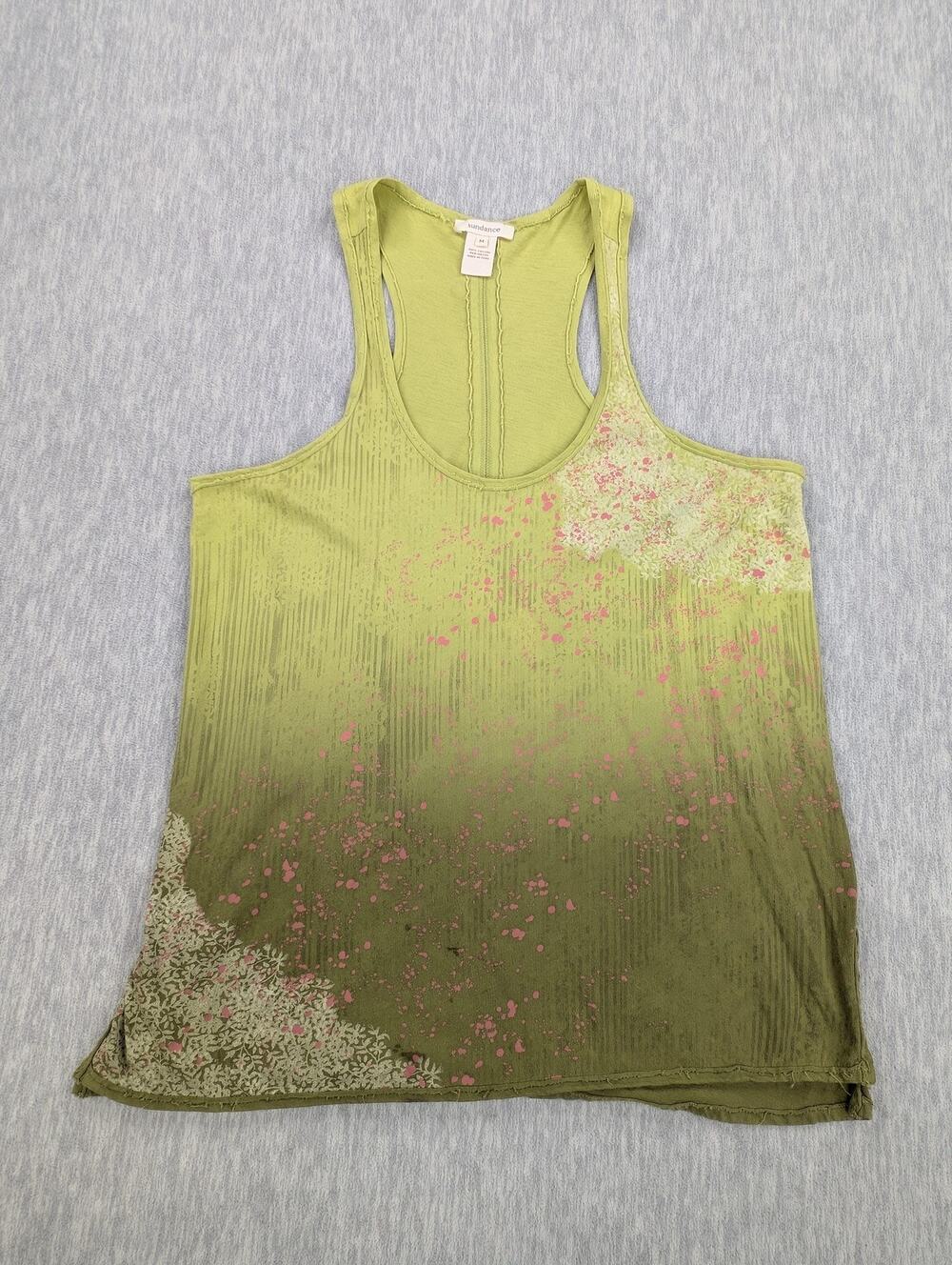Sundance Tank Top Womens Medium Green Ombre Floral Racerback Boho Artsy Cotton